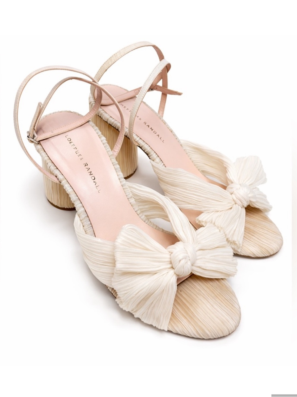 Loeffler Randall Camellia Pearl Pleated Bow Heel Ivory Size 9.5 Bridal Wedding